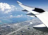  ??  ?? A jetliner using Miami internatio­nal Airport over Miami and Miami Beach.