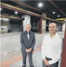  ??  ?? From left, Sunderland City Council deputy leader Coun Harry Trueman, and RO-BAL Steel founder Rob Balzi in the company’s new premises.