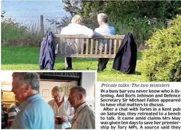  ??  ?? Pub: Sir Michael, left, and Mr Johnson, centre Private talks: The two ministers