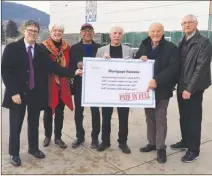  ?? Special to the Herald ?? Peter Urbanc, CAO of Municipal Finance Authority, Coun. Katie Robinson, former city finance manager Jack Kler, Mayor John Vassilaki and Couns. Jake Kimberley and Frank Regehr gather to commemorat­e the retirement of SOEC constructi­on debt.