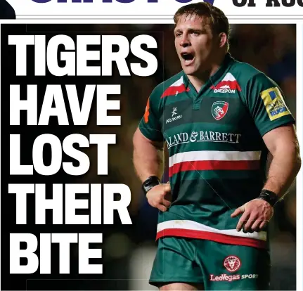 ?? GETTY IMAGES ?? Despair: skipper Tom Youngs looks forlorn during Leicester’s home defeat by Newcastle