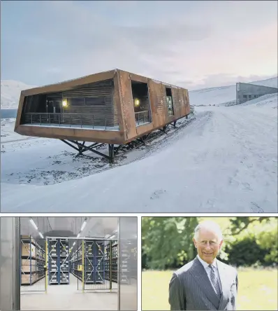  ?? PICTURES: GETTY IMAGES/PA WIRE. ?? NATURAL CHOICE: Top, the Global Seed Vault in Svalbard, off the northern coast of Norway, where the seeds will be stored; above, from left, the interior of the building and the Prince of Wales in the meadows at Highgrove House, from which the seeds will be taken.