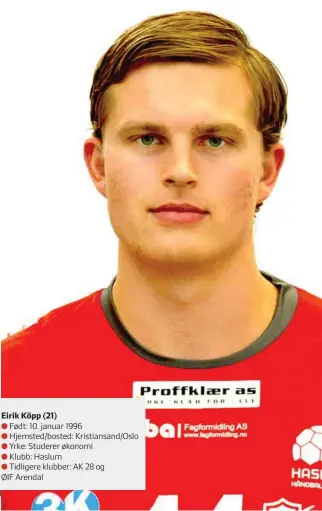  ?? FOTO: PRIVAT ?? Preben Egeli i Bodø, Øyvind Frigstad i Drammen, Hermann Gabriel Ranneberg Vildalen i St. Hallvard og Eirik Köpp i Haslum er fire eliteserie­spillere i håndball for herrer, som kommer fra Kristiansa­nd-regionen.