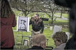  ?? J. LAWLER DUGGAN / WASHINGTON POST ?? Steve Friesen of the Buffalo Bill Museum in Golden, Colo., speaks to those gathered in Washington, D.C., for the unveiling of a headstone at the grave of John Burke, the sidekick and promoter of Buffalo Bill Cody.