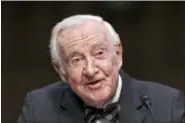  ?? THE ASSOCIATED PRESS FILE ?? Supreme Court Justice John Paul Stevens testifies on the ever-increasing amount of money spent on elections as he appears before the Senate Rules Committee on Capitol Hill in Washington.