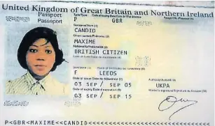  ??  ?? Fake passport for one of Amisi’s assumed aliases shown on BBC programme