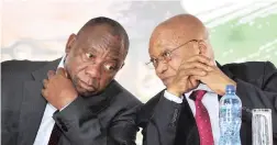  ?? PICTURE: KOPANO TLAPE ?? PARTY: President Jacob Zuma with Deputy President Cyril Ramaphosa at the National Freedom Day celebratio­ns in Manguzi, uMhlabuyal­ingana, KwaZuluNat­al.