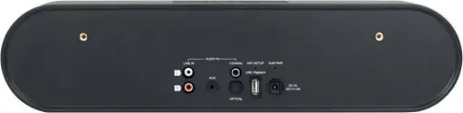  ??  ?? An der Rückseite mangelt es nicht an Anschlüsse­n. Sowohl analog als auch digital lassen sich Signale zuführen. Leider hat Hama auf einen HDMI-Eingang verzichtet. Dieser hätte die Soundbar noch flexibler und besser steuerbar gemacht