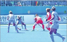  ??  ?? Action during the hockey final between India and South Korea on Sunday. Pic: (Twitter Hockey India)