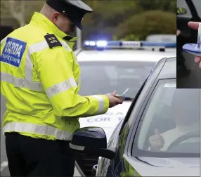  ??  ?? Gardaí conducting a checkpoint in the Bray district using the new Drager Drug Test device (above, right).