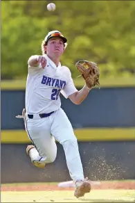  ?? RICK NATION/SPECIAL to The Saline Courier ?? Bryant sophomore Hank Penfield makes a play earlier this season. The Hornets would fall 6-0 to the Rogers Heritage War Eagles Thursday in the first round of the 6A State Tournament.