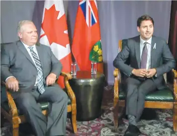  ?? PHOTO CAPTURE D’ÉCRAN TVA NOUVELLES ?? Le premier ministre de l’ontario, Doug Ford, et le premier ministre du Canada, Justin Trudeau, se sont rencontrés hier à Montréal, à la veille d’une importante réunion.