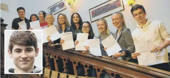  ??  ?? Sunderland High School students with their GCSE results. Inset, Alex Catcheside.