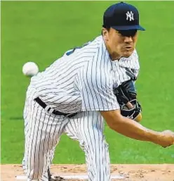  ?? AP ?? Masahiro Tanaka makes first start since scary concussion in July, and throws 51 pitches, giving up two runs, before exiting in the third.