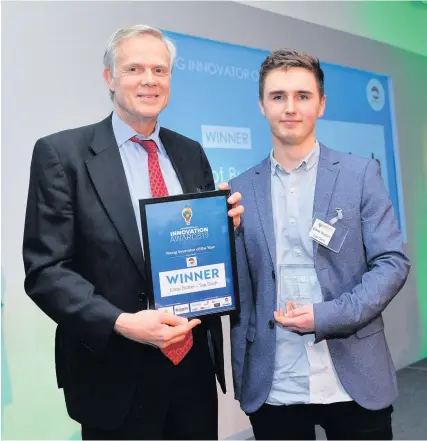  ??  ?? SUPPORT: Foundation trustee Kevin Routledge with Young Innovator of the year, Elliot Butler at the 2019 awards