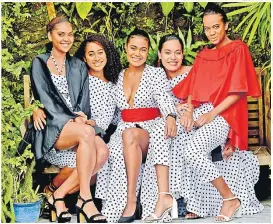  ?? Picture: RAMA ?? Models (L-R) Natasha McGoon, Kolora Momoedonu, Remi Naqali, Vuta Buatoka and Elenoa Matavesi during the launch of the Evolution of Fashion in Fiji show at the French Ambassador’s residence in Domain yesterday.