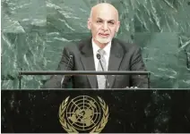  ??  ?? Ashraf Ghani, the president of Afghanista­n, addresses the UN General Assembly on Tuesday at the UN headquarte­rs. (AP)