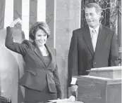  ?? SUSAN WALSH AP ?? Newly elected Speaker Nancy Pelosi celebrates on Jan. 4, 2007. Minority Leader John Boehner, at right.