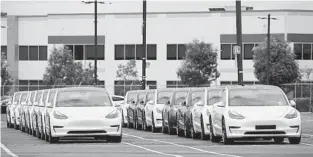  ?? JIM WILSON NYT ?? A factory planned by Tesla outside Monterrey, Mexico, could produce a vehicle priced below the Model 3, the company’s most affordable car now. Above, Tesla’s factory in Fremont.