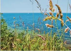  ??  ?? Wer mit dem Rad eine Runde dreht, entdeckt viele schöne Plätze. Die Aussicht von der Steilküste reicht von der Lübecker bis zur Wismarer Küste. Mit einem Fernglas sieht man auch die Inseln Fehmarn und Poel.