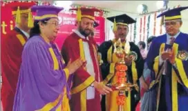  ?? HT PHOTO ?? Prakash Javadekar and Vasudev Devnani at Manipal University on Thursday.