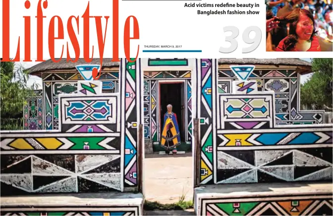  ??  ?? South African artist Esther Mahlangu, 81, poses at her home in Mabhoko Village, Siyabuswa, Mpumalanga.