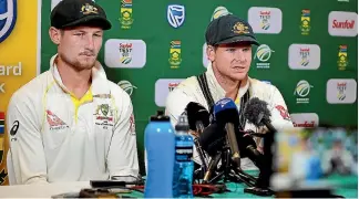  ?? GALLO IMAGES ?? Steven Smith (R) and Cameron Bancroft face the media.