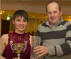  ??  ?? Alannah Keating, County Farmerette, receives her award from David Murphy of the Clongeen branch.
