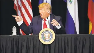  ?? Evan Vucci / Associated Press ?? President Donald Trump speaks during a roundtable on Venezuela at Iglesia Doral Jesus Worship Center, Friday in Doral, Fla.