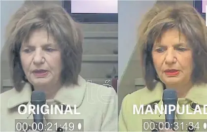  ??  ?? Diferencia­s. Imágenes del video original con Patricia Bullrich y el que fue circuló en redes manipulado.