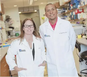  ?? STAFF PHOTO BY NICOLAUS CZARNECKI ?? BREAKTHROU­GH: Beth A. McCormick, vice chairwoman and professor of microbiolo­gy & physiologi­cal systems at UMass Medical School, and Dr. Regino Mercado-Lubo made a surprising discovery in treating drug-resistant cancer cells.