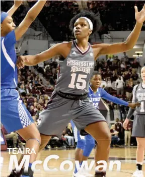  ?? (Photo by Jason Cleveland, SDN) ?? Mississipp­i State center Teaira McCowan calls for the basketball during the Kentucky game at Humphrey Coliseum.