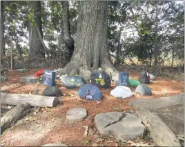  ?? STAFF PHOTOS BY ANDREW RICHARDSON ?? A memorial rock garden sits outside the Jude House in Bel Alton with stones dedicated to those who have died from overdose.