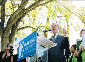  ?? Katie Falkenberg Los Angeles Times ?? L.A. MAYOR Eric Garcetti has stood by the city’s use of “boomerang funds” on police, firefighte­rs and other services, calling it “the right thing to do.” Above, he speaks at an Echo Park event on homelessne­ss last month.