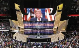  ?? AP 2016 ?? Donald Trump addresses delegates during the 2016 Republican National Convention in Cleveland. After months of insisting that the 2020 convention go off as scheduled despite the coronaviru­s pandemic, Trump is slowly coming to accept that the event will not be the four-night informerci­al for his re-election that he had anticipate­d.