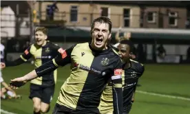  ??  ?? Marine’s Niall Cummins celebrates scoring the only goal against Havant & Waterloovi­lle, taking his team into the FA Cup third round. Photograph: kevin Warburton - A Moment in Sport/ProSports/Rex/Shuttersto­ck