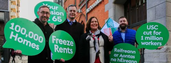  ??  ?? Sinn Fein housing spokespers­on Eoin O Broin, finance spokespers­on Pearse Doherty, Sinn Fein president Mary Lou McDonald and candidate for Dun Laoghaire, Shane O Brien during the launch of the party’s general election 2020 manifesto