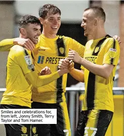  ?? ?? Smiles and celebratio­ns for, from left, Jonny Smith, Terry Taylor and Tom Hamer.