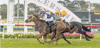  ?? Photo / Peter Meecham ?? Scott Base (left) winning the Karaka Million 3YO Classic at Ellerslie in January.