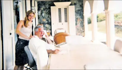  ??  ?? PERV’S PARADISE: Jeffrey Epstein is massaged by staffer Sarah Kellen on his island, where he hosted “constant” orgies, according to accuser Virginia Giuffre, at right with Prince Andrew and Ghislaine Maxwell.