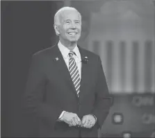  ?? Getty Images/tns ?? Democratic presidenti­al hopeful former U.S. Vice President Joe Biden gestures as he speaks during a town hall devoted to LGBTQ issues hosted by CNN and the Human rights Campaign Foundation at The Novo in Los Angeles on Oct. 10.