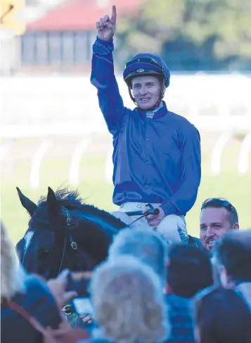  ??  ?? Jockey James McDonald returns to scale on Avilius after the Tancred Stakes at Rosehill Gardens