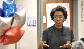  ??  ?? Democrat Lauren Underwood talks with volunteers and supporters of her campaign for the 14th Congressio­nal District at her headquarte­rs in St. Charles on Wednesday.