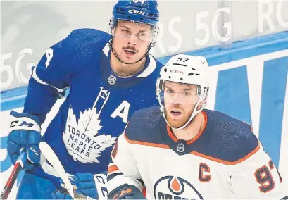  ?? RICK MADONIK TORONTO STAR FILE PHOTO ?? Auston Matthews and Connor McDavid lead NHL forwards when it comes to puck possession in the offensive zone.