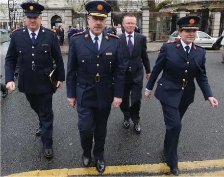  ?? Photo: Damien Eagers ?? Supt Dave Taylor, then Garda Commission­er Martin Callinan and then deputy commission­er Nóirín O’Sullivan attend a meeting of the Public Accounts Committee in 2013.