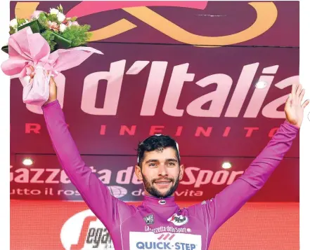  ?? FOTO EFE ?? Con el segundo triunfo ayer de Gaviria en el Giro, Colombia suma su victoria de etapa 23 en la historia de esta competenci­a. El velocista, líder de puntos, deslumbra con su destreza.