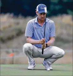  ?? MARK HUMPHREY / AP ?? Brendon Todd, who has a two-shot lead, lines up a putt on the second hole during the second round of the World Golf Championsh­ip-FedEx St. Jude Invitation­al on Friday in Memphis, Tennessee.