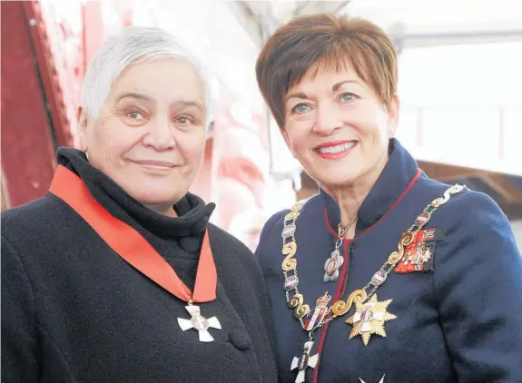  ?? Photo / Stuart Munro ?? Dame Tariana Turia at her investitur­e with Governor-General Dame Patsy Reddy yesterday.