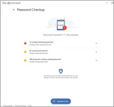  ??  ?? Google’s Password Checker has a handy dashboard to display if your password has been compromise­d.