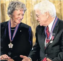  ?? ?? Recipients Alexa McDonough and Silver Donald Cameron chat following an Order of Nova Scotia ceremony in Halifax in 2012.